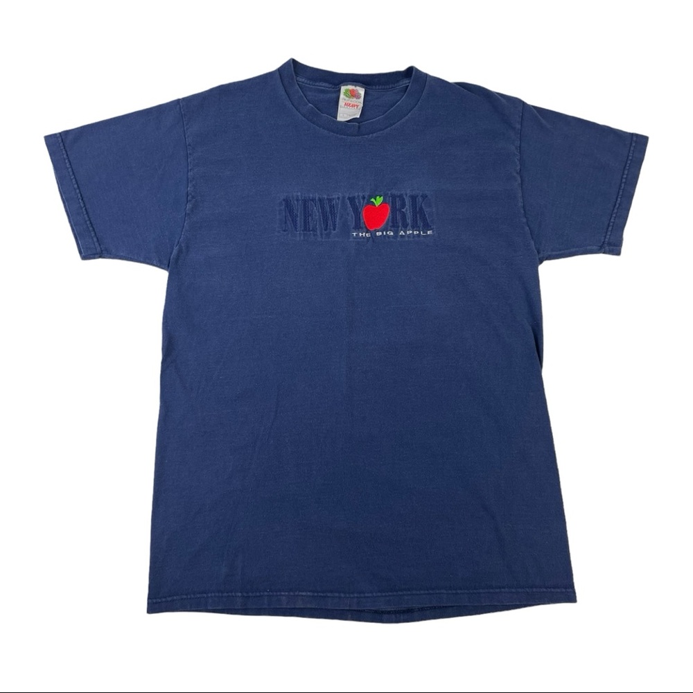 Vintage New York City Big Apple T Shirt Navy Blue Embroidered Adult Size Large